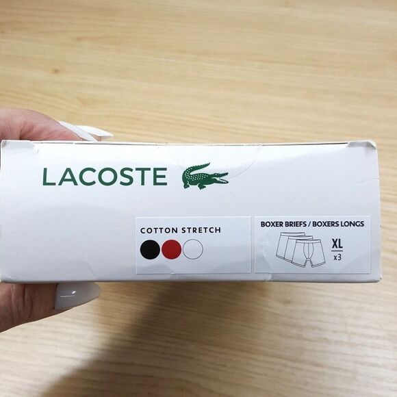 LACOSTE Boxer Briefs Mens XL Black Red White 3-Pack Cotton Stretch Comfort Logo - Picture 3 of 5
